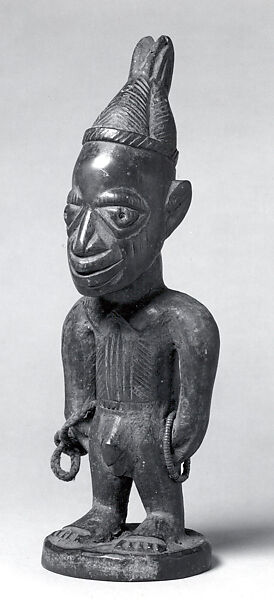 Twin Figure: Male (Ibeji), Wood, beads, fiber, camwood powder, Yoruba peoples 