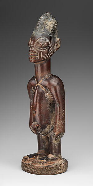 Twin Figure: Female (Ibeji), Oyo-Yoruba artist, Wood, indigo, camwood powder, Oyo-Yoruba peoples
