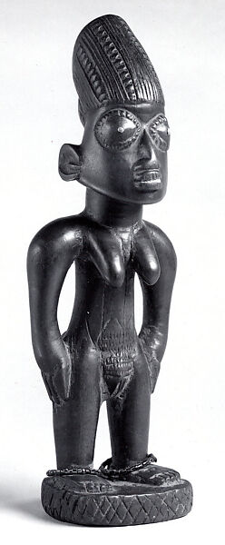 Twin Figure: Female (Ibeji), Wood, camwood powder, indigo, blueing, Yoruba peoples, Oyo group (?) 