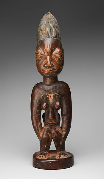 Twin Figure: Female (Ibeji), Wood, camwood powder, beads, Yoruba peoples 