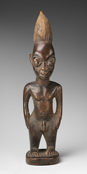 Twin Figure: Male (Ibeji), Wood, camwood powder, Yoruba peoples 