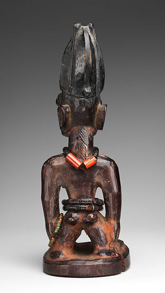 Twin Figure (Ibeji), Oyo-Yoruba artist (?), Wood, camwood powder, beads, pigment, Oyo-Yoruba peoples (?)
