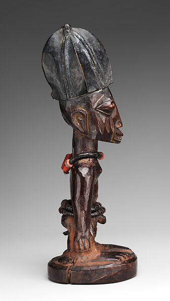 Twin Figure (Ibeji), Oyo-Yoruba artist (?), Wood, camwood powder, beads, pigment, Oyo-Yoruba peoples (?)