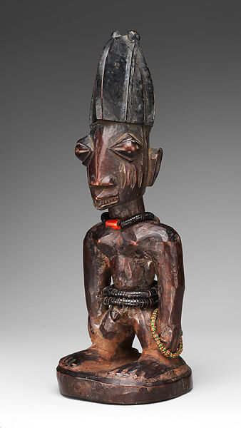 Twin Figure (Ibeji), Oyo-Yoruba artist (?), Wood, camwood powder, beads, pigment, Oyo-Yoruba peoples (?)