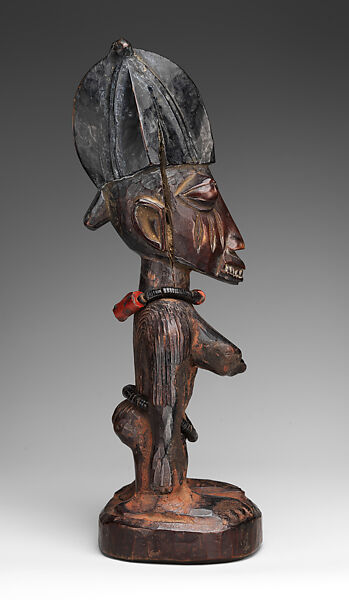 Twin Figure (Ibeji), Oyo-Yoruba artist (?), Wood, camwood powder, beads, pigment, Oyo-Yoruba peoples (?)