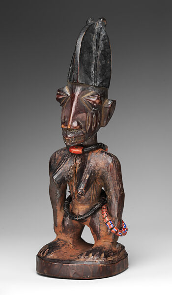 Twin Figure (Ibeji), Oyo-Yoruba artist (?), Wood, camwood powder, beads, pigment, Oyo-Yoruba peoples (?)