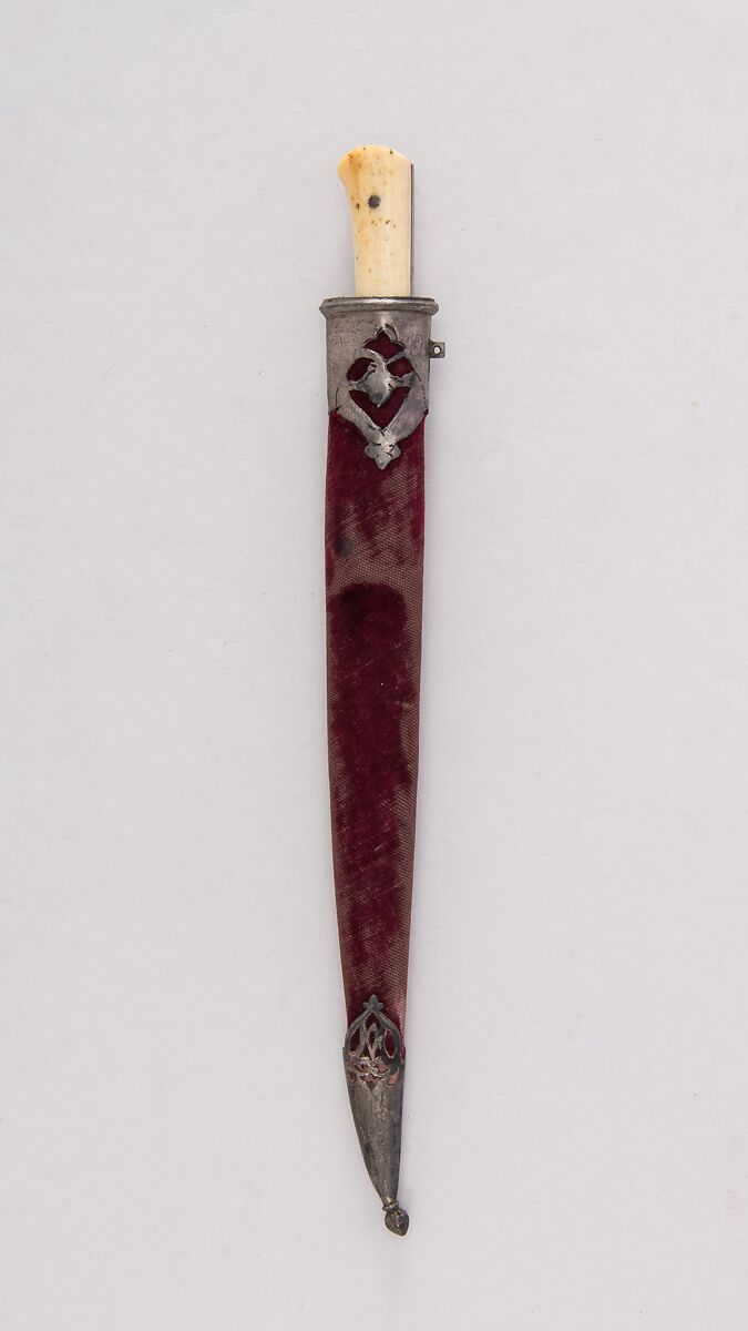 Pair of Knives with Sheath, Steel, silver, ivory, velvet, wood, Indian