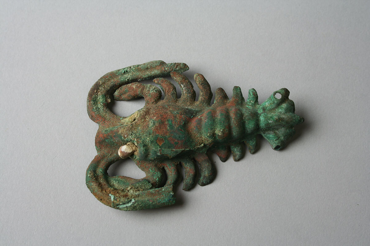 Crayfish, Gilded copper, shell, Moche 