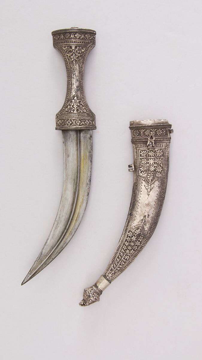 Dagger (Jambiya) with Sheath, Steel, silver, wood, turquoise, Indian