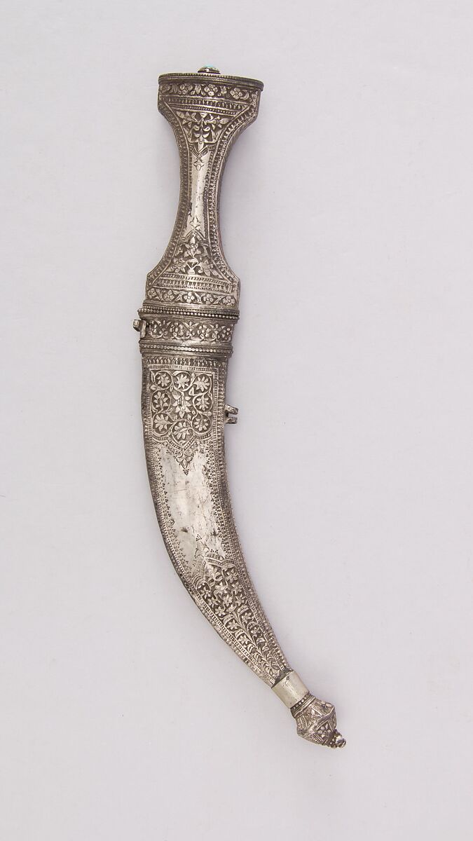 Dagger (Jambiya) with Sheath, Steel, silver, wood, turquoise, Indian