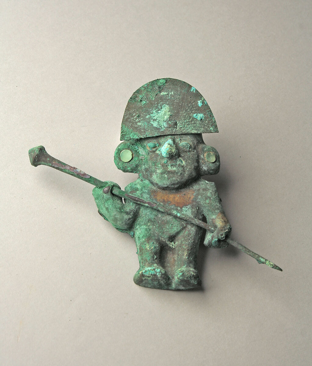 Warrior Figure, Gilded copper, turquoise, Moche 