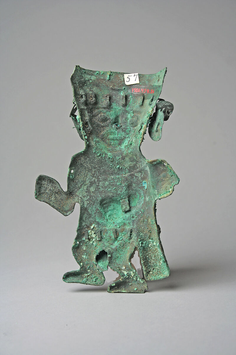 Warrior Figure, Gilded copper, shell, Moche