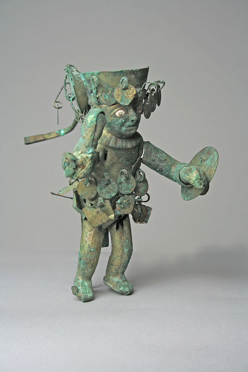 Warrior figure, Moche artist(s), Gilded copper, shell, stone, Moche