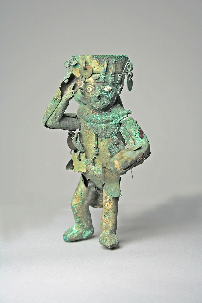 Warrior figure, Moche artist(s), Gilded copper, shell, stone, Moche