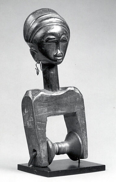 Heddle Pulley with Female Figure, Wood, metal, Baule peoples 