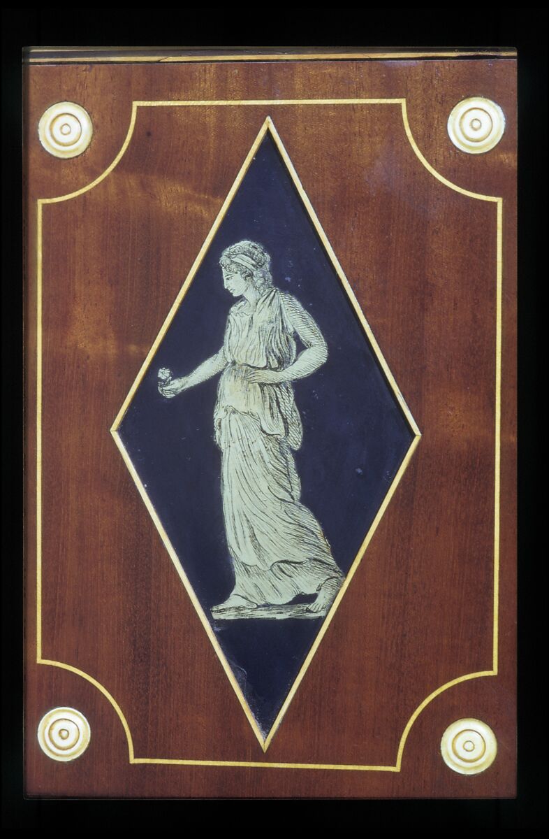 Desk and bookcase, Mahogany, satinwood, holly, verre églomisé with cedar, pine, American