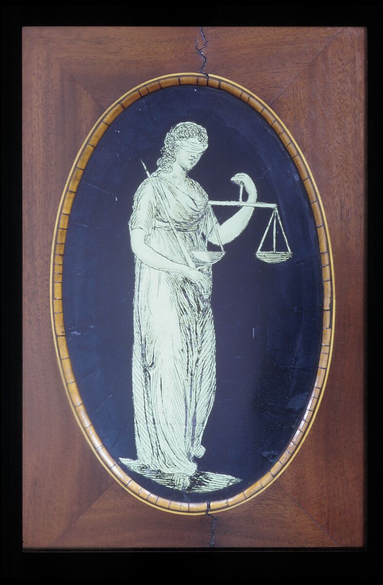 Desk and bookcase, Mahogany, satinwood, holly, verre églomisé with cedar, pine, American