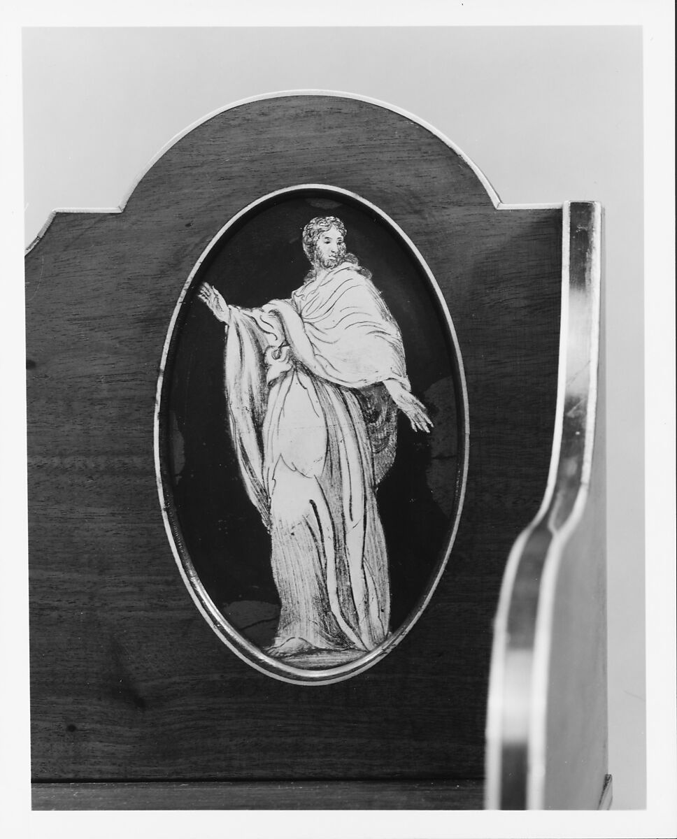 Desk and bookcase, Mahogany, satinwood, holly, verre églomisé with cedar, pine, American