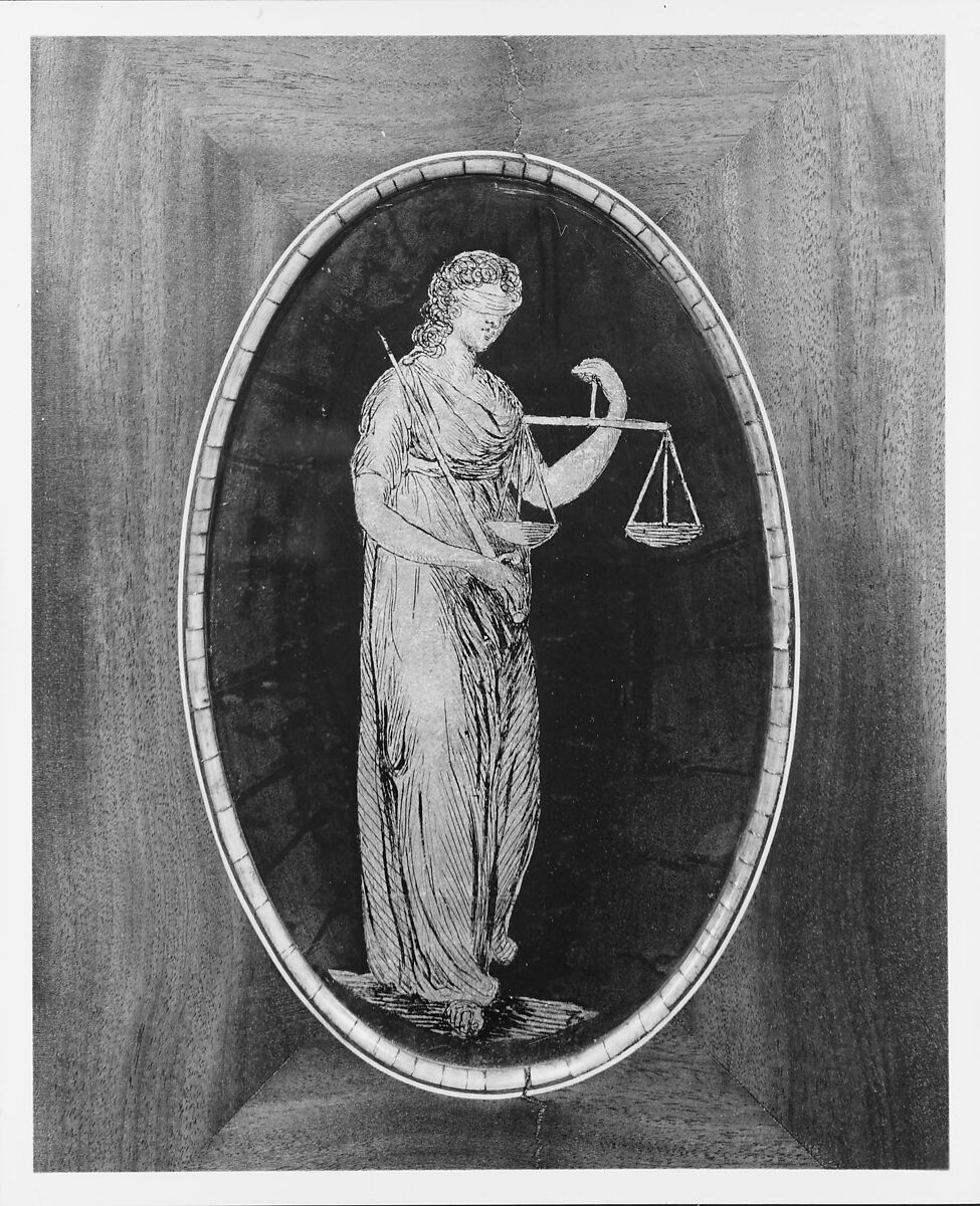 Desk and bookcase, Mahogany, satinwood, holly, verre églomisé with cedar, pine, American