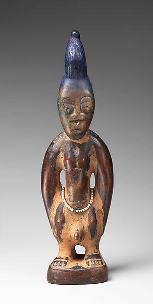 Twin Figure: Male (Ibeji), Wood, camwood powder, beads, blueing, Yoruba peoples, Oyo group 