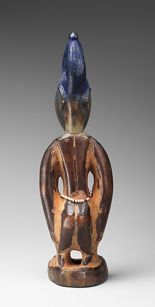 Twin Figure: Male (Ibeji), Oyo-Yoruba artist, Wood, camwood powder, beads, blueing, Oyo-Yoruba peoples