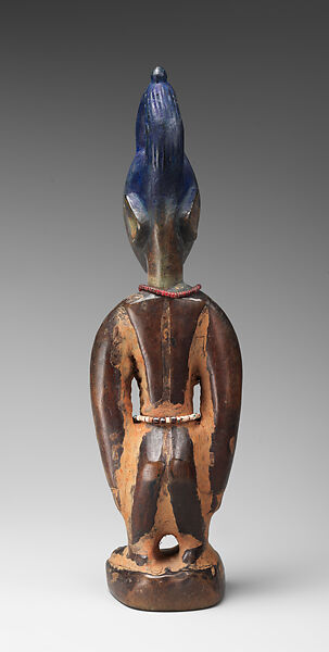 Ibeji Twin Figure, Oyo-Yoruba artist, Wood, camwood powder, beads, blueing, Oyo-Yoruba peoples