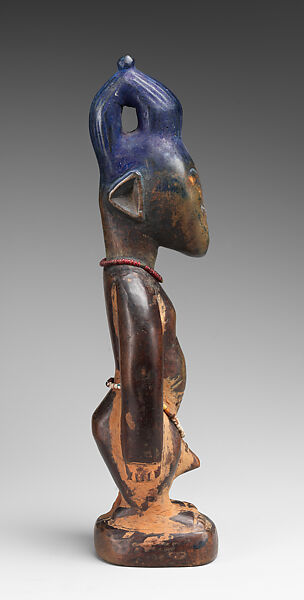 Ibeji Twin Figure, Oyo-Yoruba artist, Wood, camwood powder, beads, blueing, Oyo-Yoruba peoples
