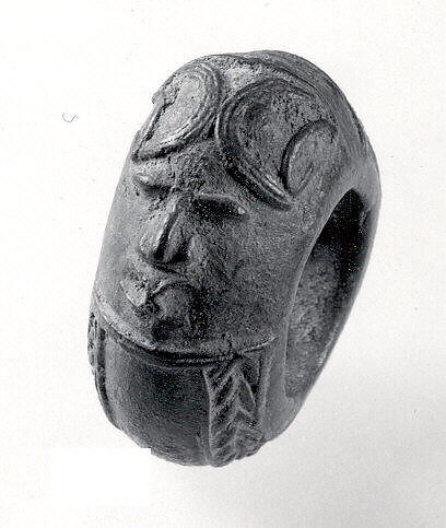 Ring: Face, Bronze (cast), Yoruba peoples (?) 