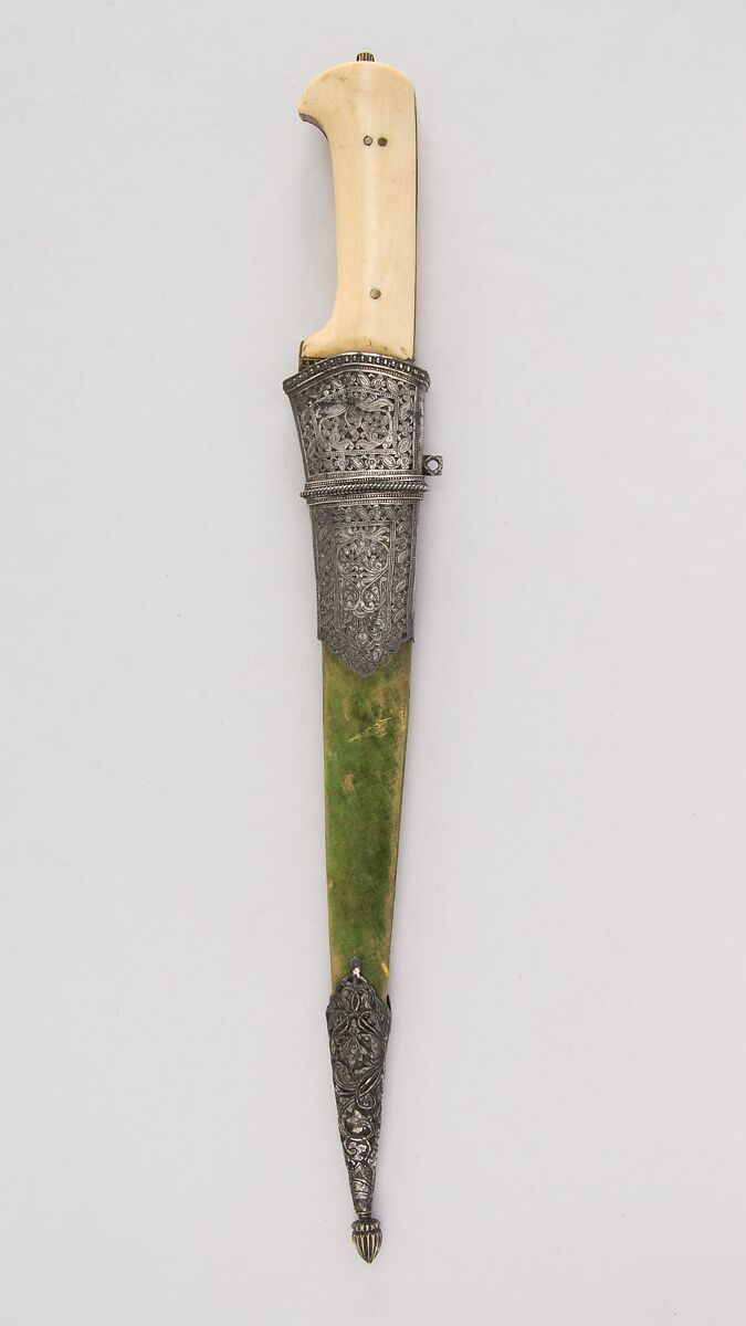 Dagger (Pesh-kabz) with Sheath, Steel, iron, gold, ivory (elephant), silver, wood, velvet, Indian 