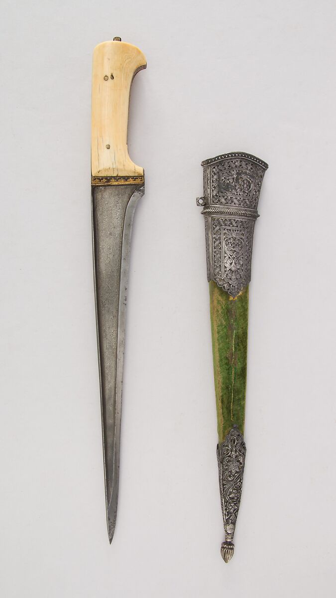 Dagger (Pesh-kabz) with Sheath, Steel, iron, gold, ivory (elephant), silver, wood, velvet, Indian