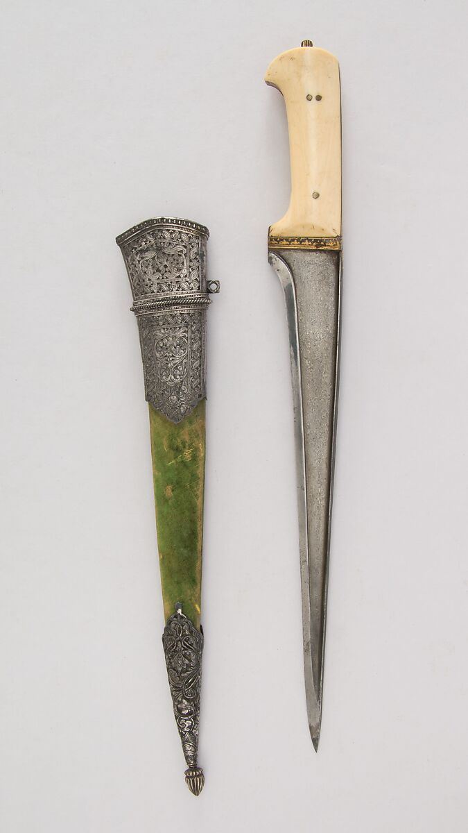 Dagger (Pesh-kabz) with Sheath, Steel, iron, gold, ivory (elephant), silver, wood, velvet, Indian