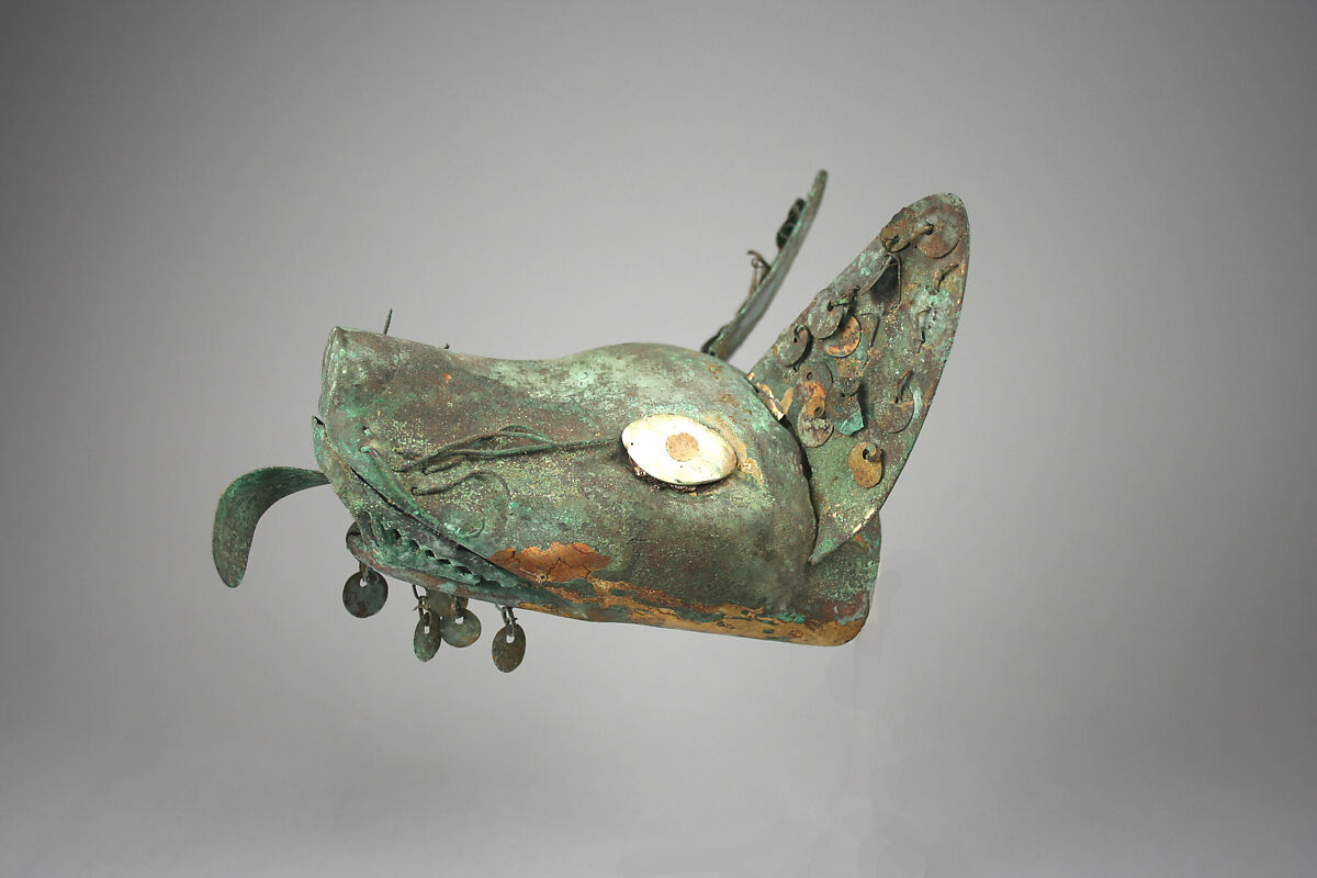 Animal Ornament, Copper, gilded copper, silvered copper, shell, Moche