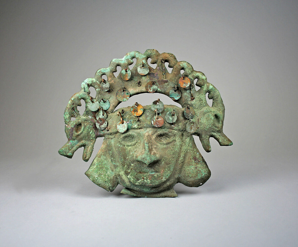 Face Mask Ornament, Silvered copper, Moche 