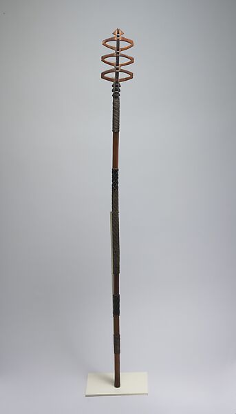 Prestige staff with openwork design, Zulu artist, Wood, brass, iron wire, Zulu or Nguni peoples