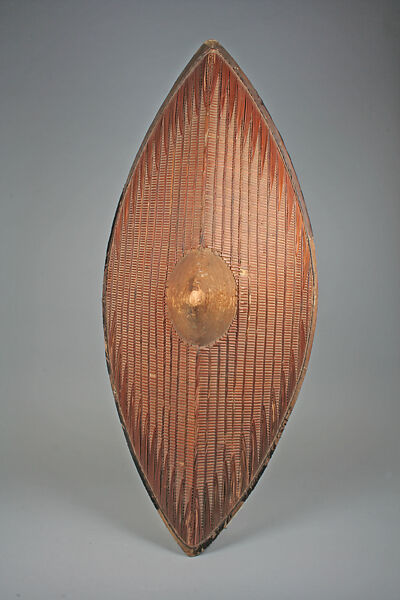 Shield, Wood, cane, hide with fur, Ganda peoples 
