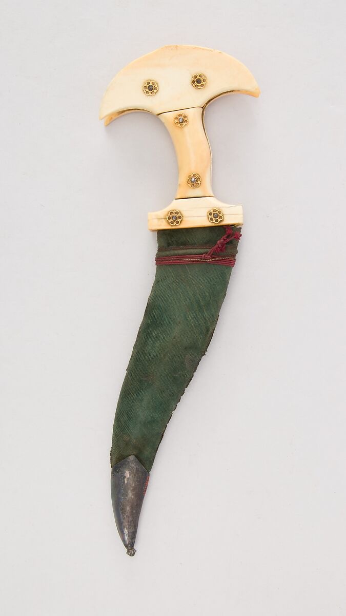 Dagger (Khanjarli) with Sheath, Steel, silver, gold, ivory, velvet, wood, Indian 