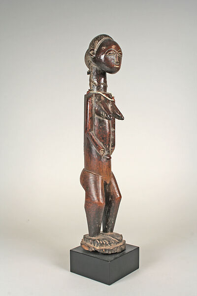 Female Figure, Wood, pigment, plant fiber, glass beads, Baule peoples