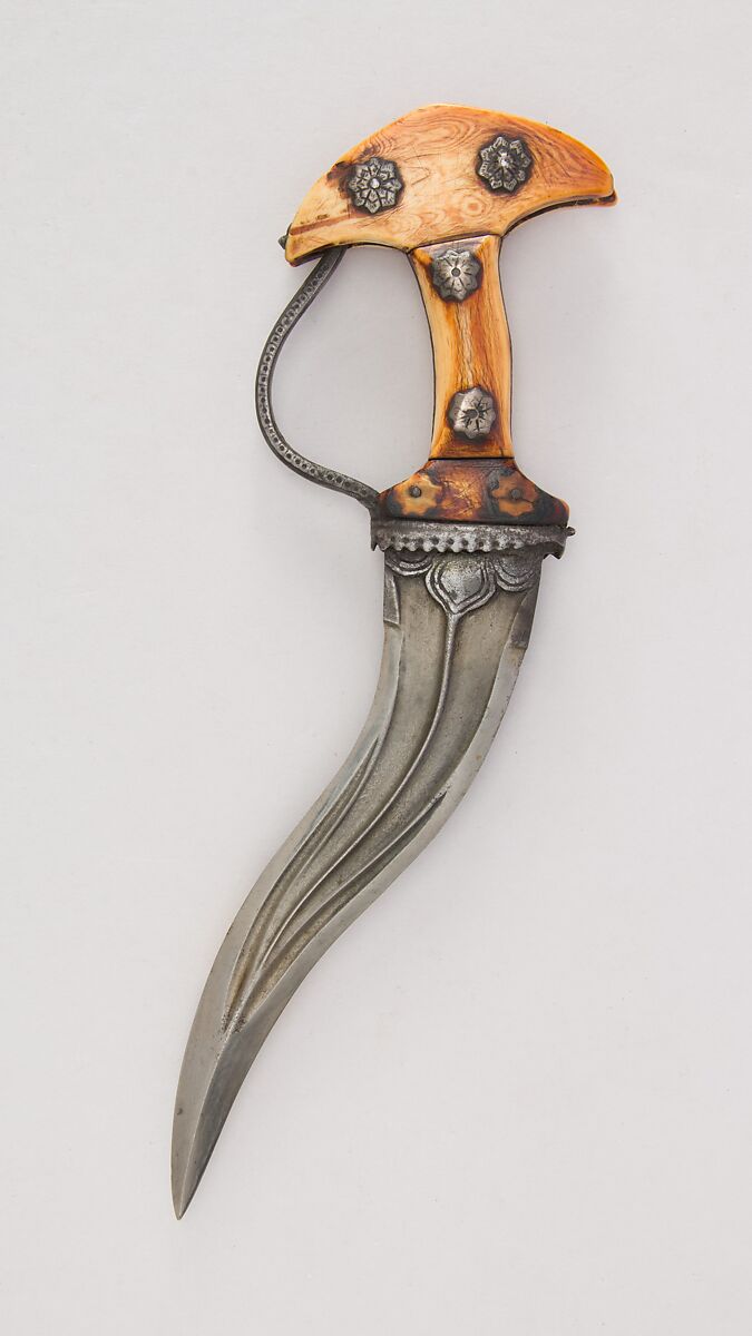 Dagger (Khanjarli), Steel, ivory (elephant), silver, Indian 