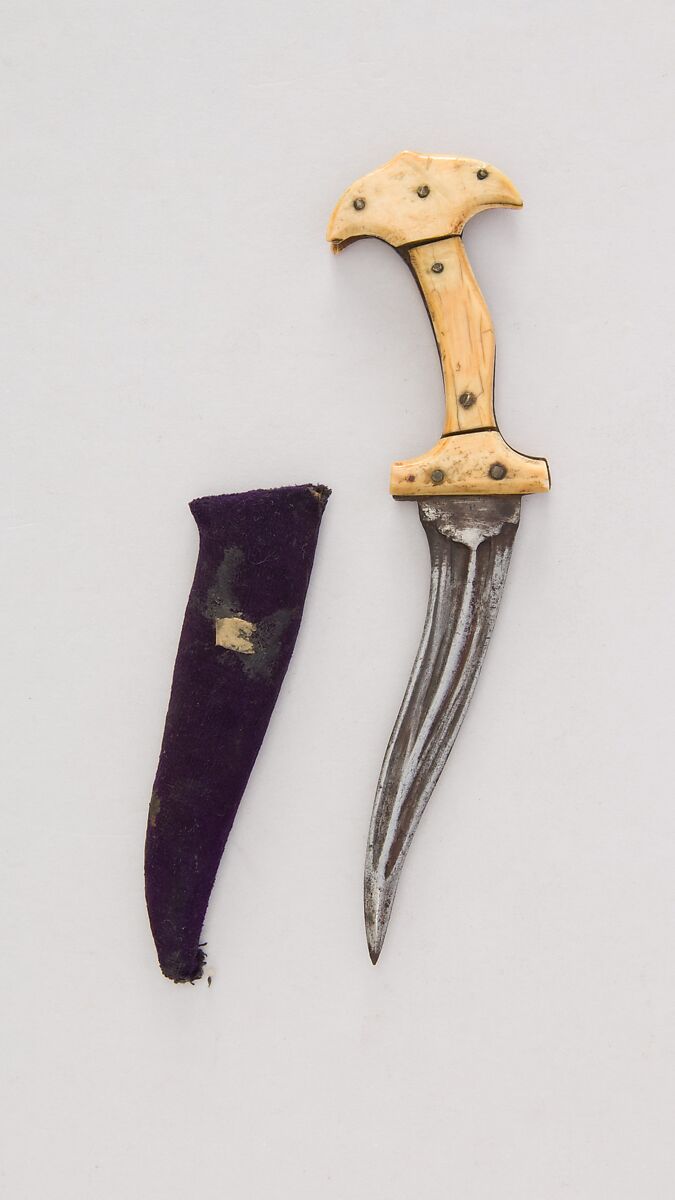 Dagger (Khanjarli) with Sheath, Steel, ivory, velvet, wood, South Indian 