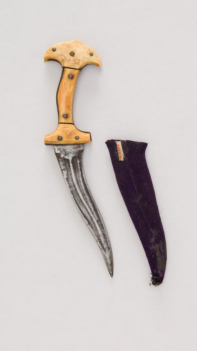 Dagger (Khanjarli) with Sheath, Steel, ivory, velvet, wood, South Indian