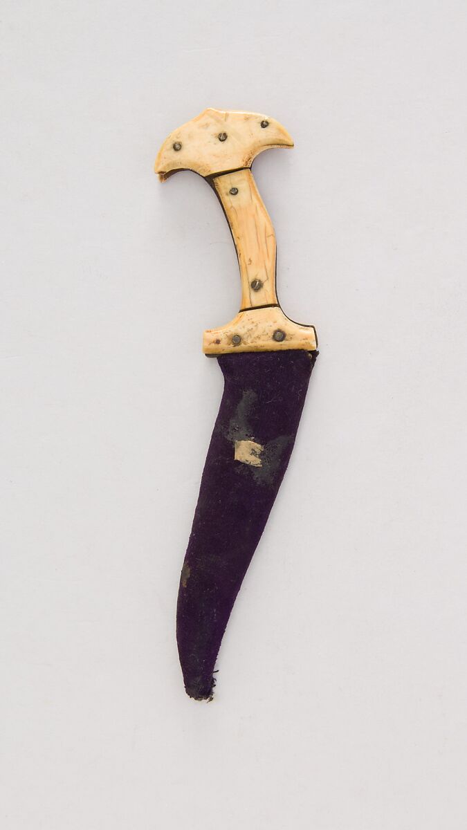Dagger (Khanjarli) with Sheath, Steel, ivory, velvet, wood, South Indian