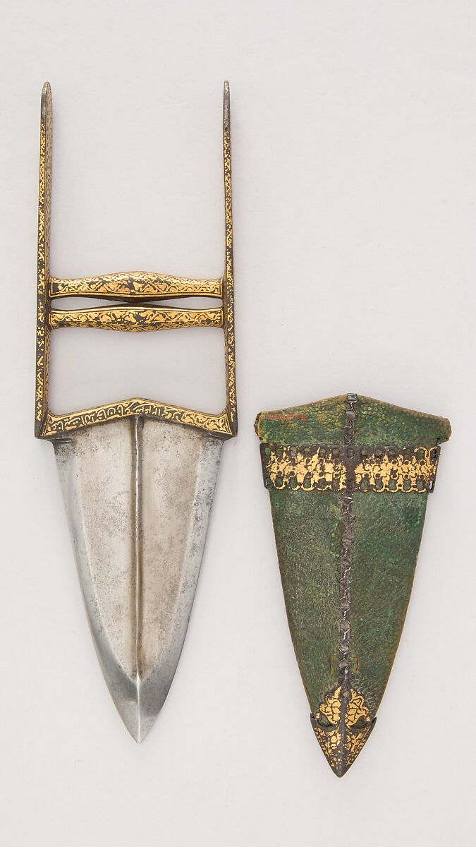 Dagger (Katar) with Sheath, Steel, gold, skin, silver, Indian, Mughal