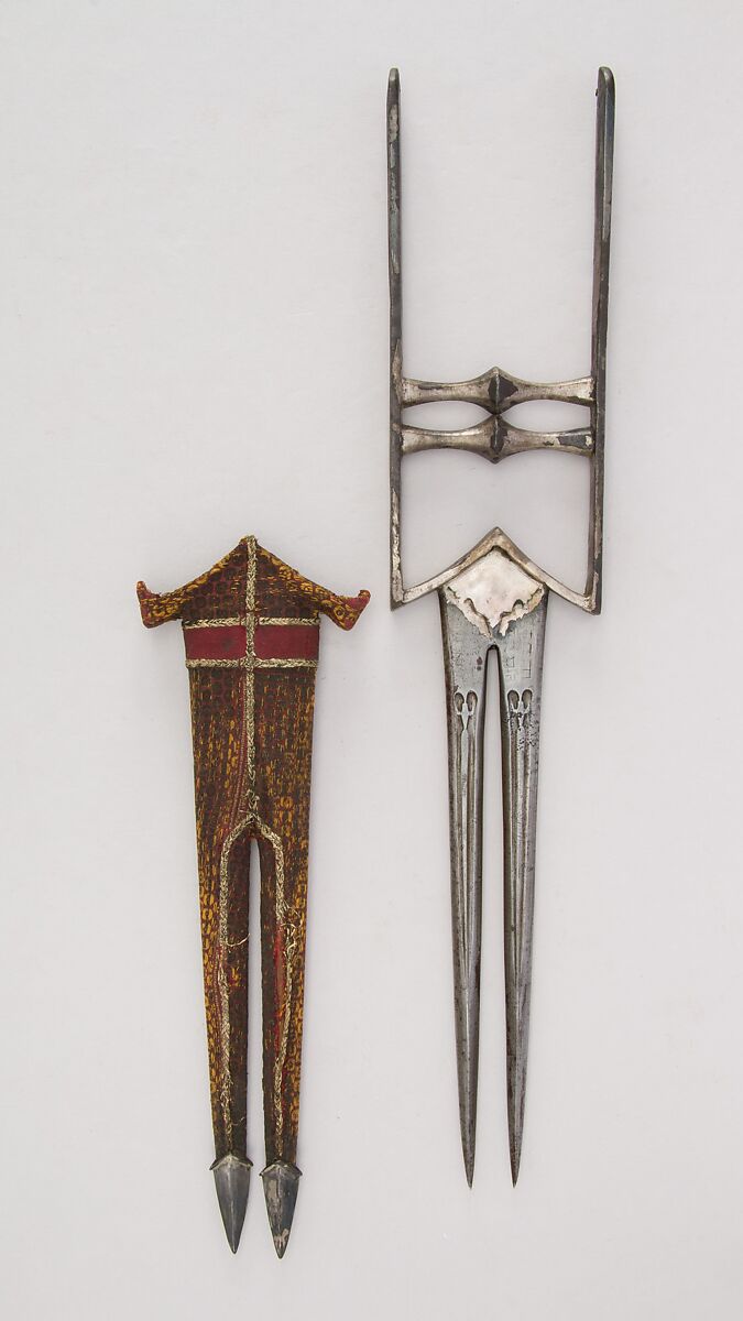 Dagger (Katar) with Sheath, Steel, silk, wood, Indian 
