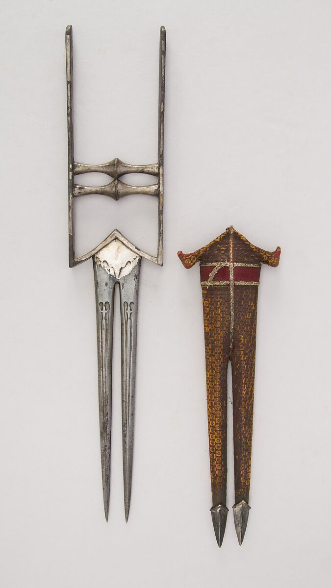 Dagger (Katar) with Sheath, Steel, silk, wood, Indian