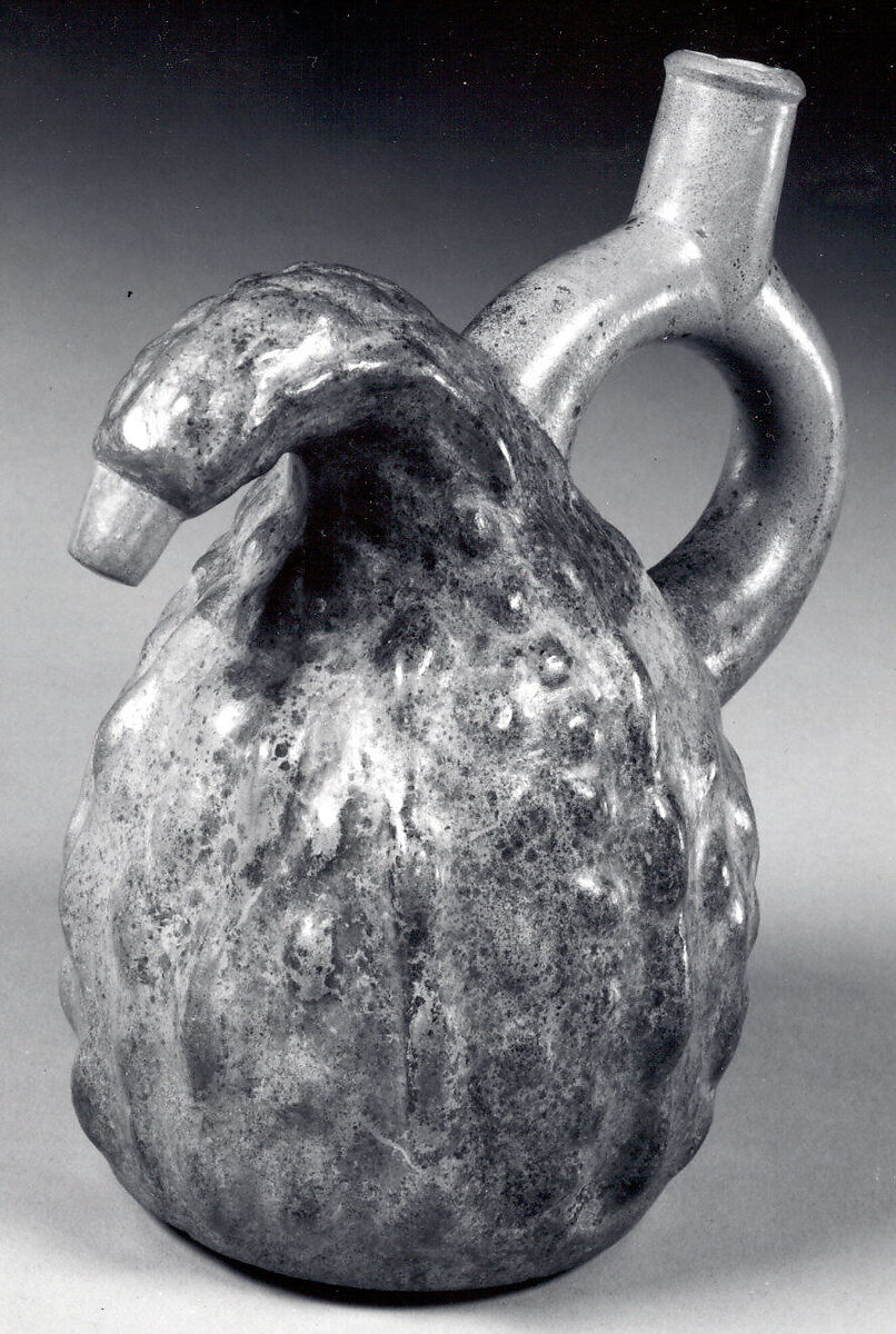 Stirrup-spout bottle with squash, Moche artist(s), Ceramic, Moche