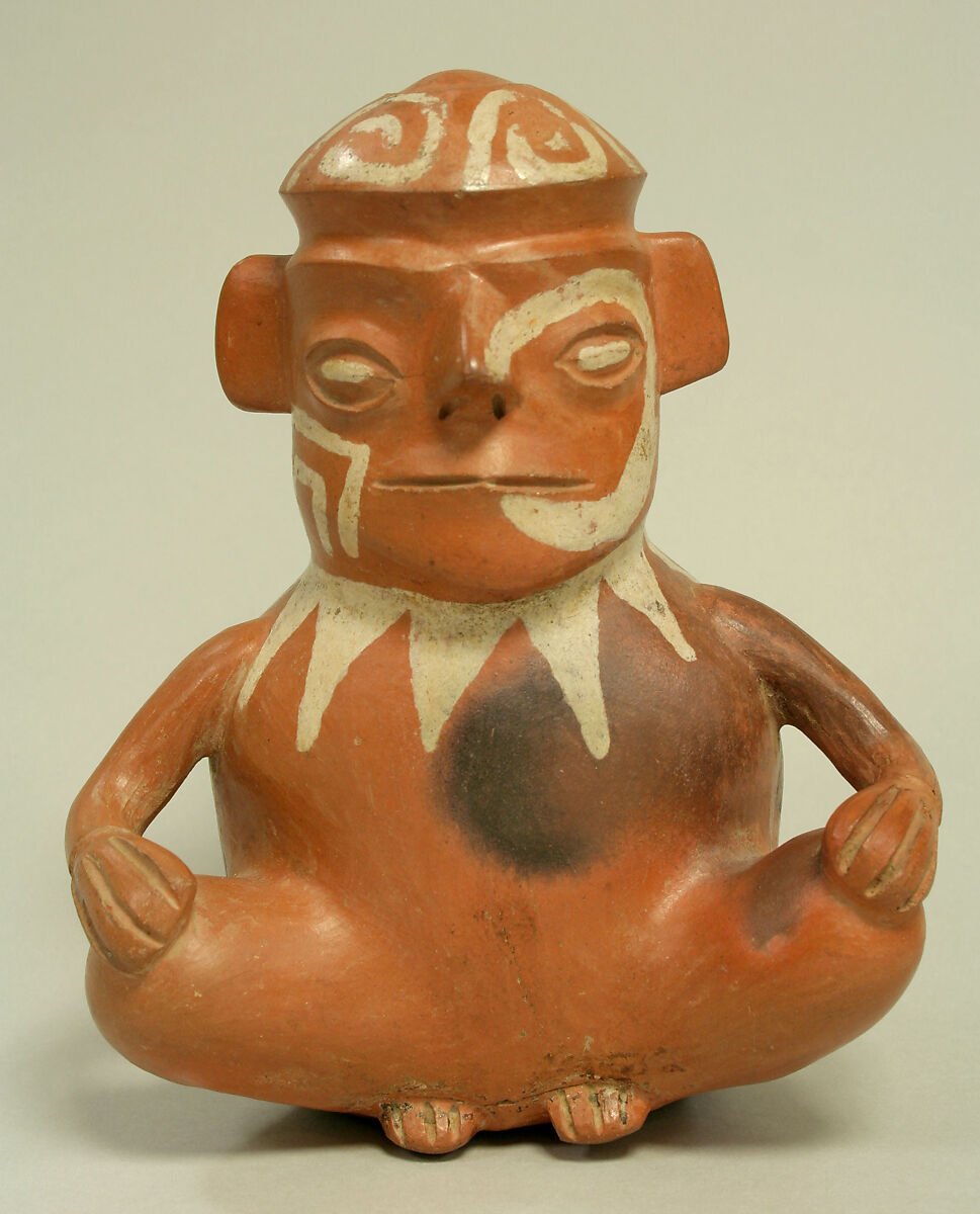 Stirrup Spout Bottle with Seated Figure, Ceramic, Salinar (?) 