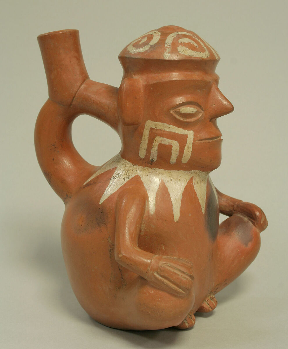 Stirrup Spout Bottle with Seated Figure, Ceramic, Salinar (?)