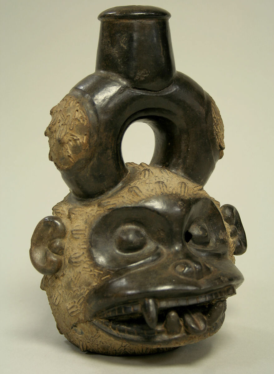 Stirrup Spout Bottle: Monkey Head, Ceramic, Cupisnique (?) 