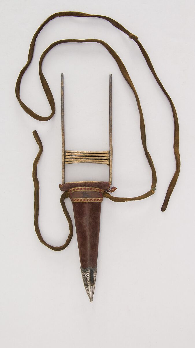 Dagger (Katar) with Sheath, Steel, silver, wood, velvet, leather, Indian 