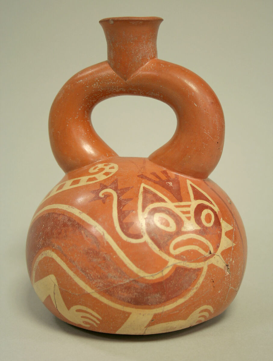 Stirrup Spout Bottle with Felines, Ceramic, pigment, Salinar (?) 